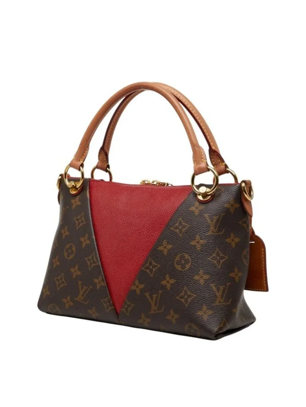 Louis Vuitton Monogram Tote BB 2-Way Shoulder Bag Cerise Red Brown Leather